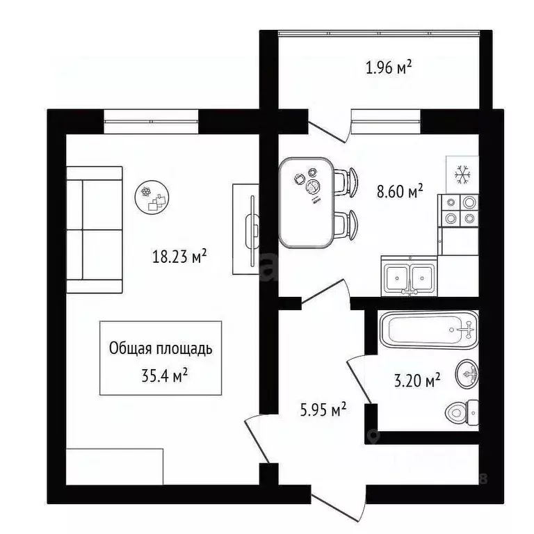 1-к кв. Новосибирская область, Новосибирск Широкая ул., 125 (35.4 м) - Фото 1