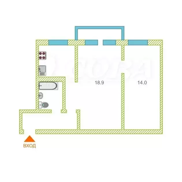 2-комнатная квартира: Тюмень, улица Республики, 198 (47 м) - Фото 1