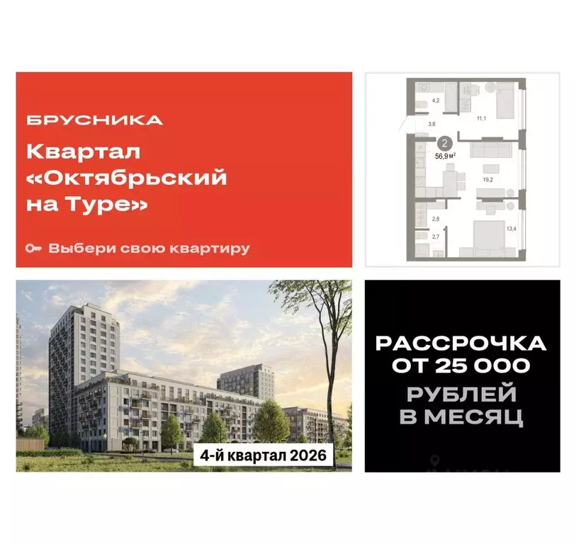 2-к кв. Тюменская область, Тюмень Октябрьский на Туре жилой комплекс ... - Фото 0