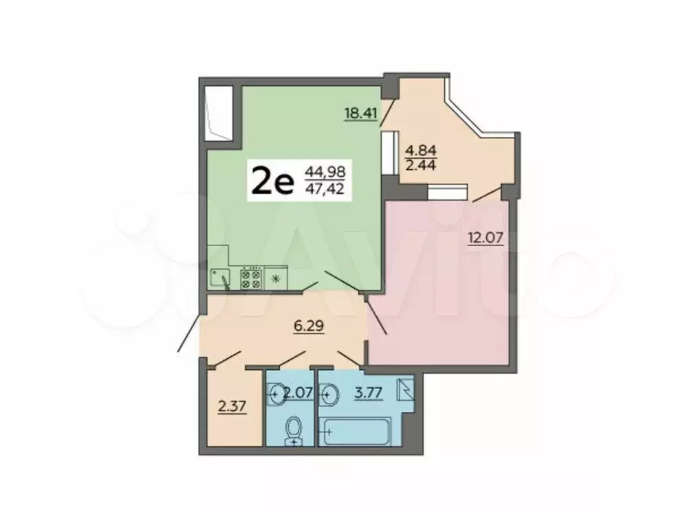 2-к. квартира, 47,4 м, 17/18 эт. - Фото 0