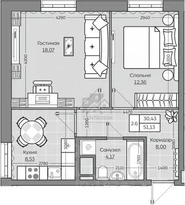 2-к кв. Татарстан, Казань ул. Рауиса Гареева, 109 (51.13 м) - Фото 1