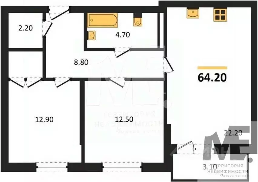 2-к кв. Калининградская область, Калининград Московское кв-л,  (64.2 ... - Фото 0