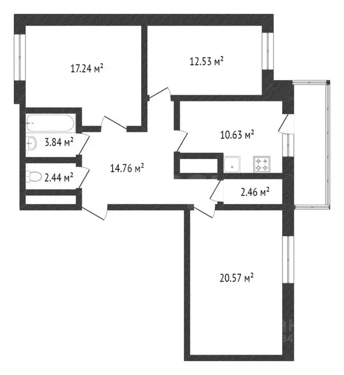 3-к кв. Воронежская область, Воронеж бул. Олимпийский, 6 (85.6 м) - Фото 2