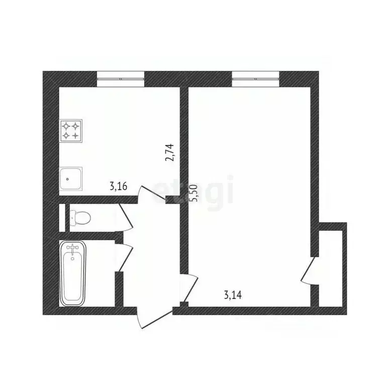 1-к кв. Белгородская область, Белгород Садовая ул., 114А (30.8 м) - Фото 1
