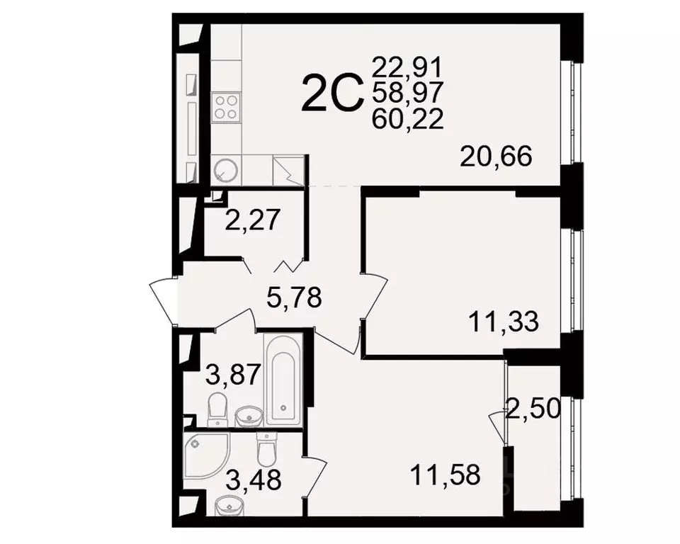 2-к кв. Рязанская область, Рязань ул. Чкалова (58.97 м) - Фото 1