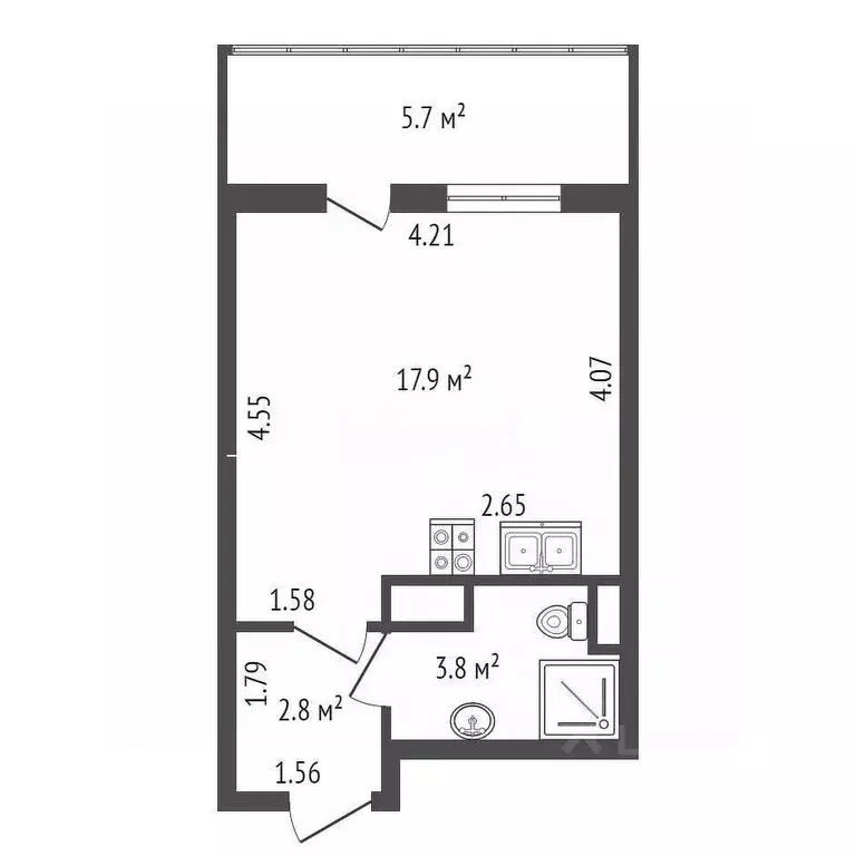 Студия Санкт-Петербург Фарфоровская ул., 7к2 (24.5 м) - Фото 1