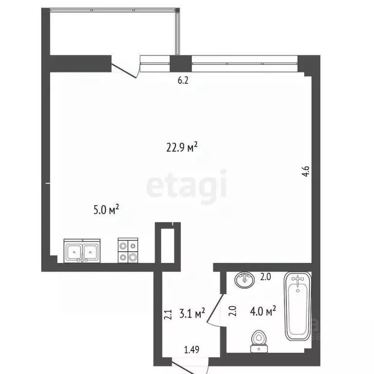 Студия Крым, Ялта ул. Кирова, 155 (35.5 м) - Фото 2