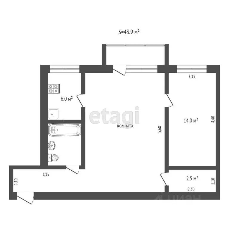 2-к кв. Коми, Ухта ул. Дежнева, 23А (43.9 м) - Фото 1