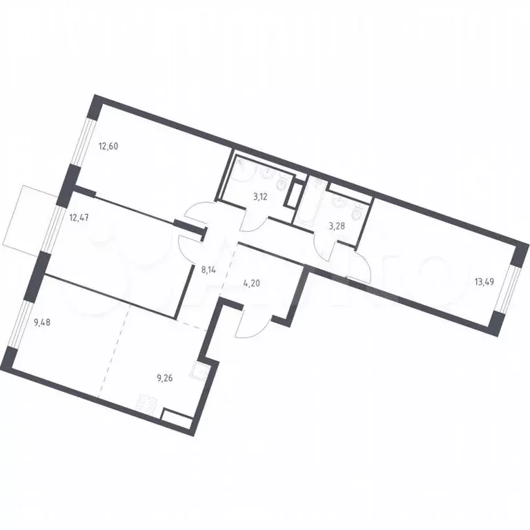 3-к. квартира, 76м, 9/9эт. - Фото 0