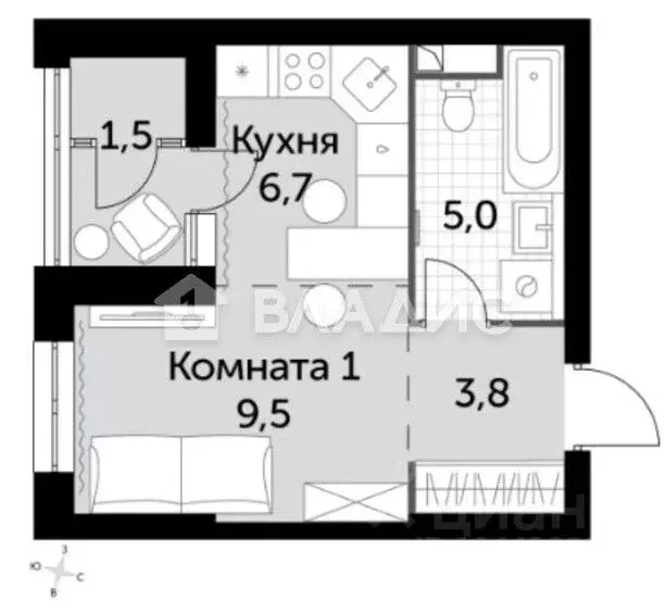 Студия Москва Строительный проезд, 9к1 (27.0 м) - Фото 2