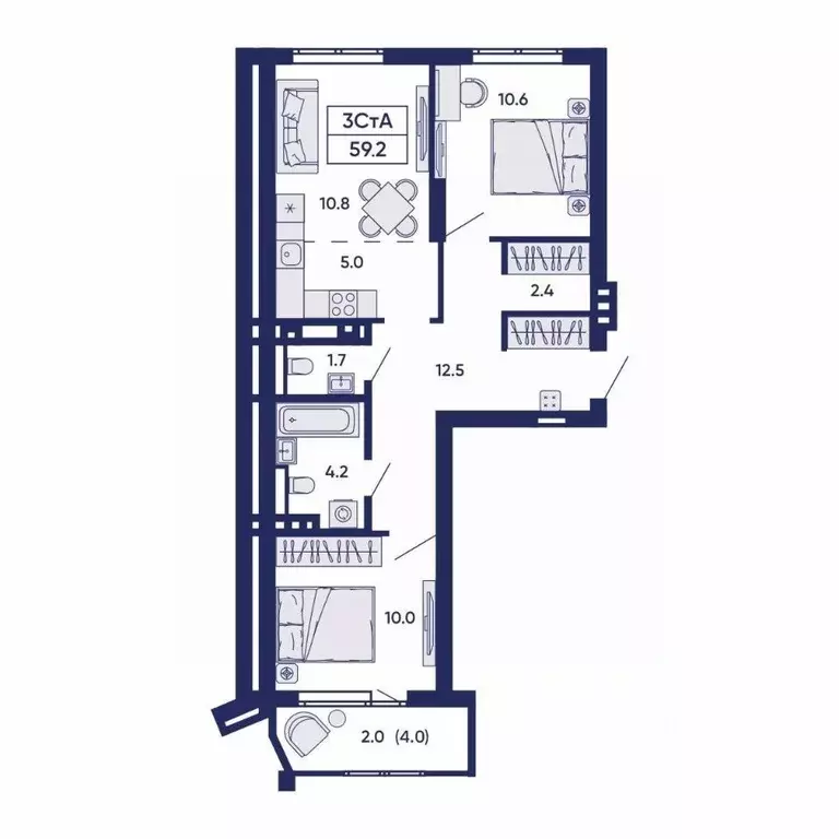 3-к кв. Новосибирская область, Новосибирск Горизонт жилой комплекс ... - Фото 2