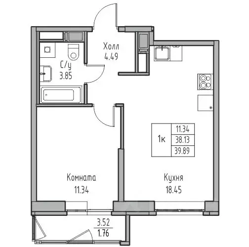 1-к кв. Санкт-Петербург ул. Ивинская, 1к4 (39.89 м) - Фото 1