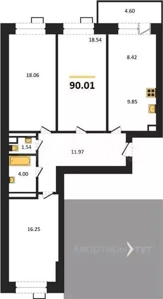 3-к. квартира, 90 м, 6/10 эт. - Фото 0