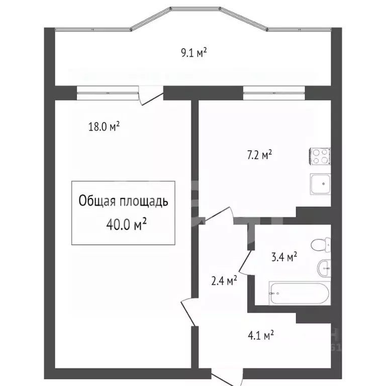 1-к кв. Томская область, Томск ул. Мичурина, 9 (35.1 м) - Фото 2
