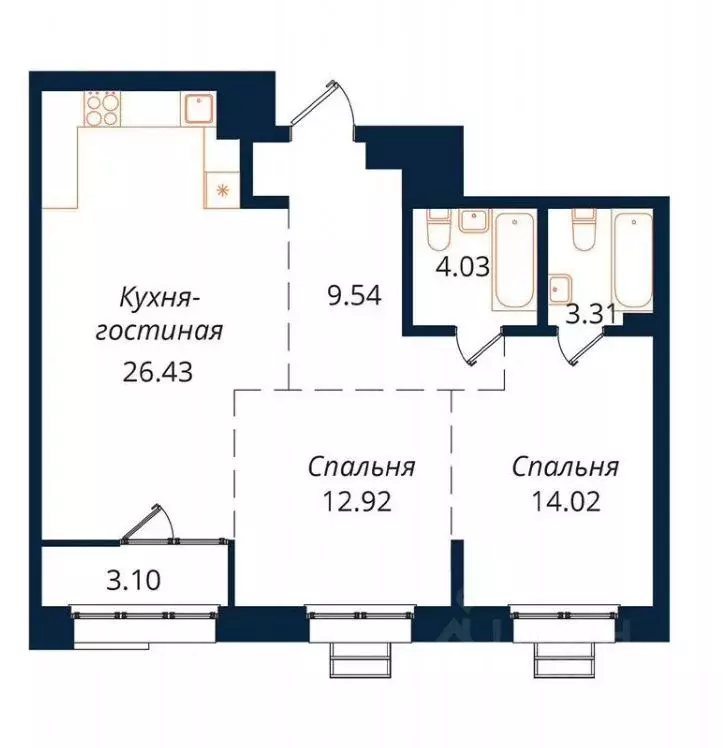 2-к кв. Иркутская область, Иркутск ул. Юрия Левитанского, 12 (74.0 м) - Фото 0