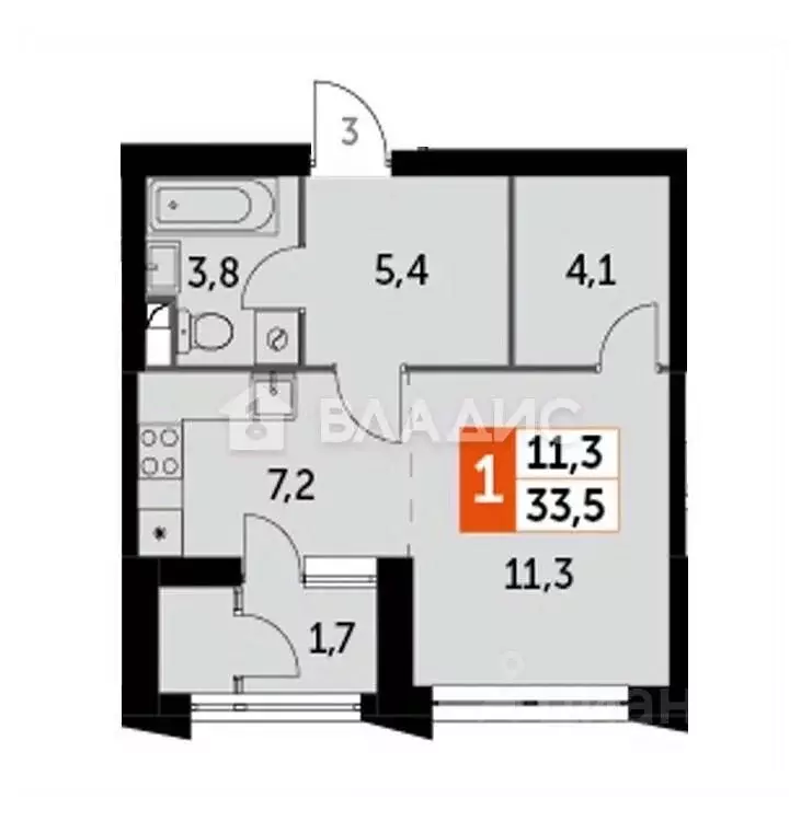 Студия Москва Строительный проезд, 9С9 (36.9 м) - Фото 1