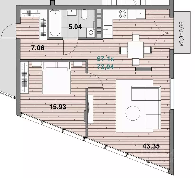 1-к кв. Калининградская область, Зеленоградск ул. Гагарина (72.79 м) - Фото 1