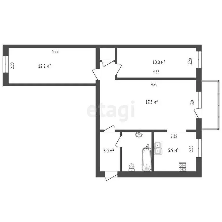 3-комнатная квартира: Бахчисарай, улица Фрунзе, 91 (54.1 м) - Фото 0