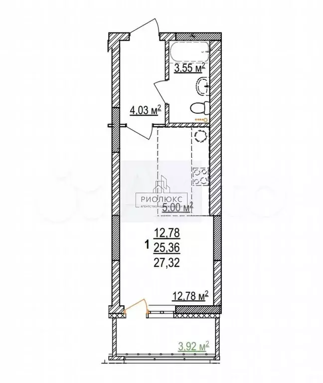 Квартира-студия, 27,3 м, 8/18 эт. - Фото 1