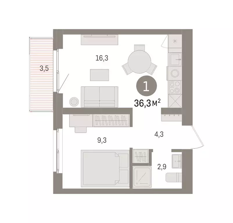 1-комнатная квартира: Екатеринбург, жилой район Юго-Западный, жилой ... - Фото 2