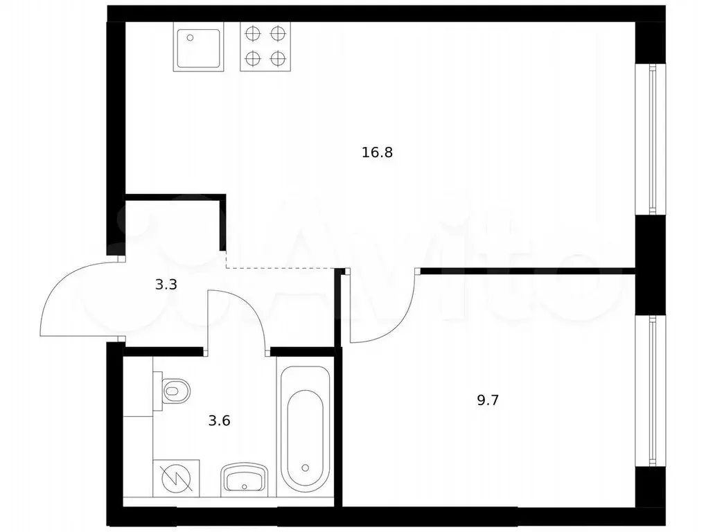 1-к. квартира, 33,4 м, 5/9 эт. - Фото 0