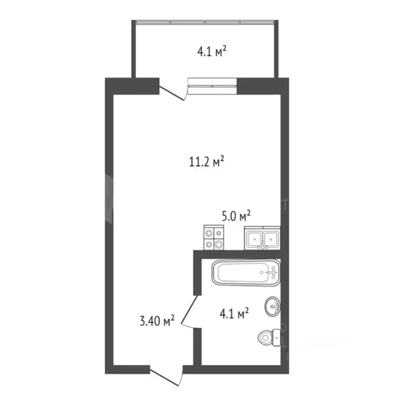 Студия Тюменская область, Тюмень ул. Эльвиры Федоровой, 1 (27.8 м) - Фото 2