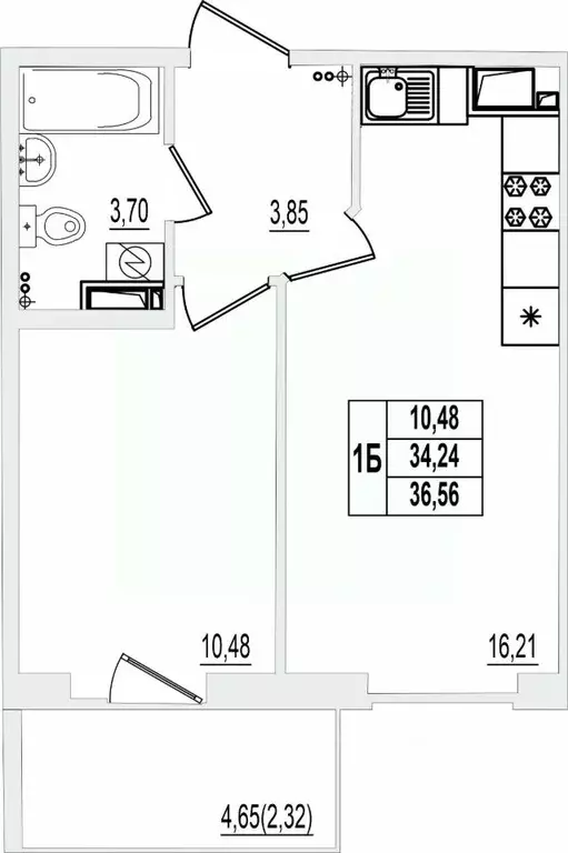 1-к кв. Псковская область, Псков ул. Крестки, 9 (36.56 м) - Фото 0