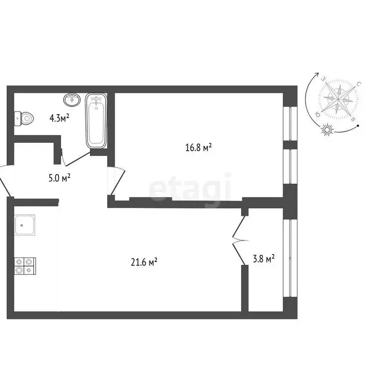 1-комнатная квартира: Тюмень, улица Республики, 205к1 (51.6 м) - Фото 1
