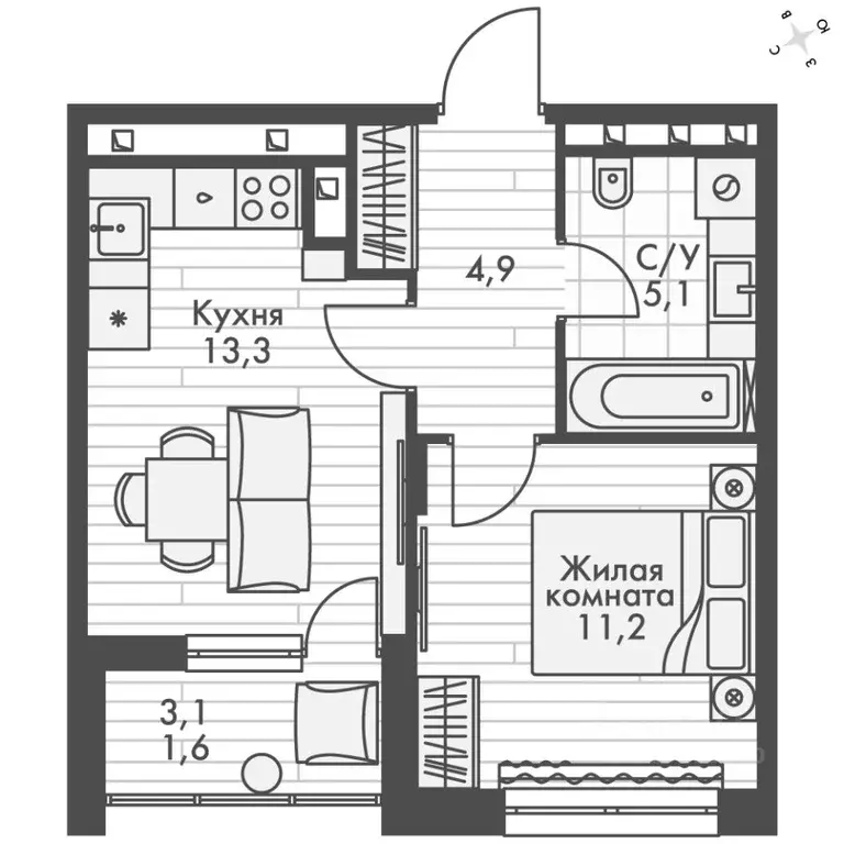 1-к кв. Татарстан, Зеленодольский район, Октябрьское с/пос, пос. ... - Фото 2