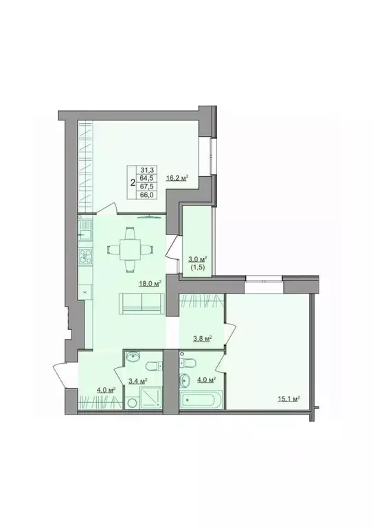 2-к кв. Костромская область, Кострома Магистральная ул., 49А (66.0 м) - Фото 0