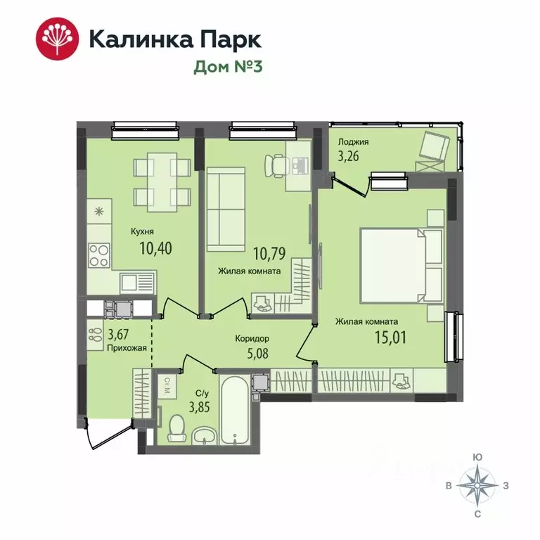 2-к кв. Удмуртия, Ижевск Культбаза жилрайон, 10-й мкр, Калинка Парк ... - Фото 0