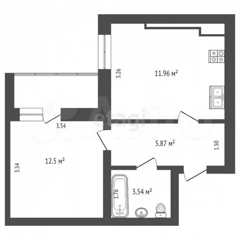 1-к. квартира, 33,4 м, 4/9 эт. - Фото 0