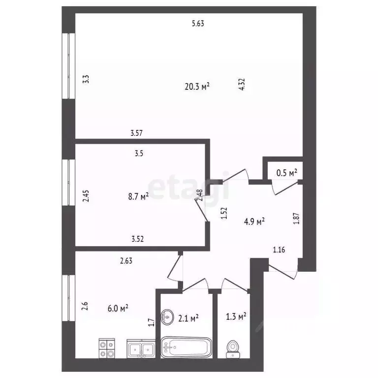 2-к кв. Башкортостан, Стерлитамак ул. Артема, 9 (43.8 м) - Фото 1