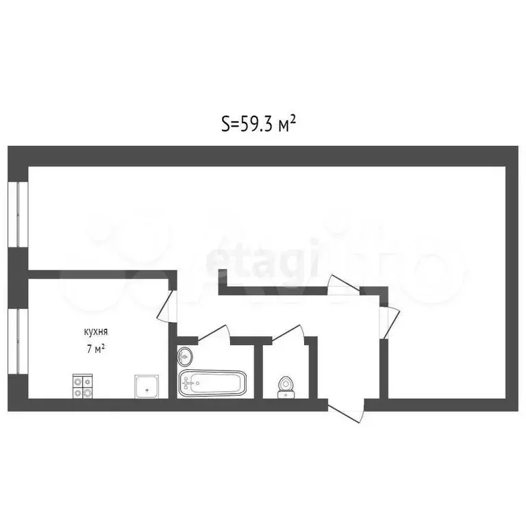 3-к. квартира, 59,3 м, 1/2 эт. - Фото 1