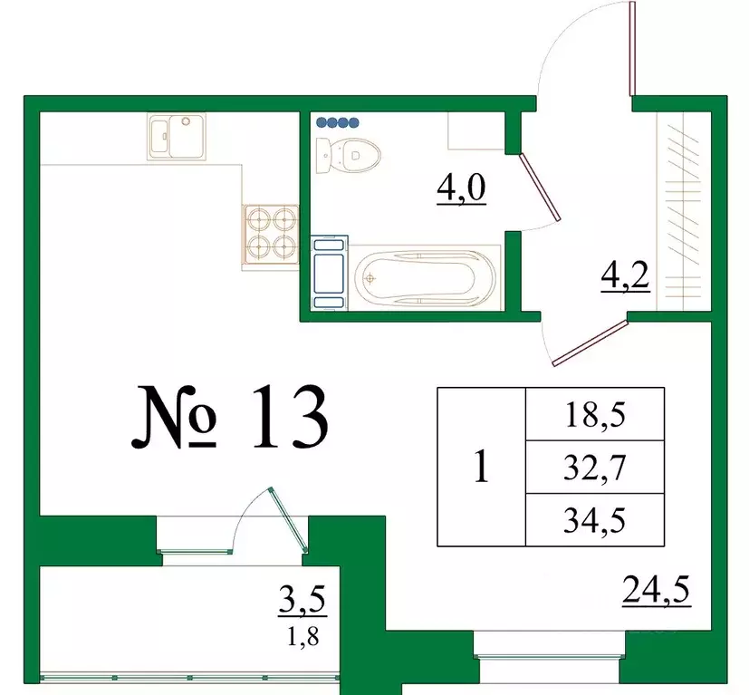 Студия Ленинградская область, Гатчина Красносельское ш., 4А (34.5 м) - Фото 1