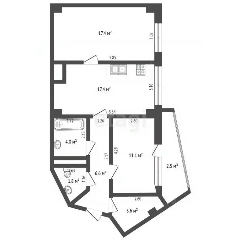 2-к кв. Ростовская область, Батайск ул. Луначарского, 177Бк2 (61.9 м) - Фото 2