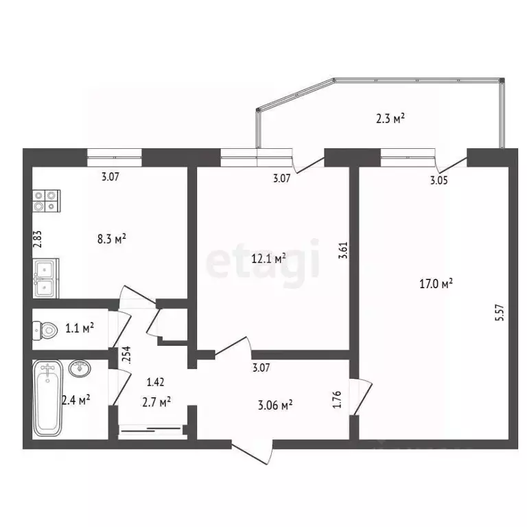 2-к кв. Крым, Ленино пгт ул. Пушкина, 61 (49.5 м) - Фото 1