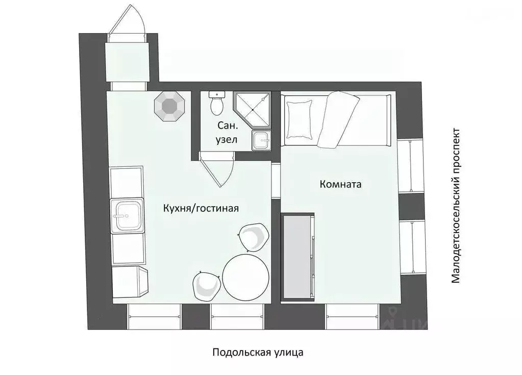 Комната Санкт-Петербург Подольская ул., 39 (28.0 м) - Фото 1