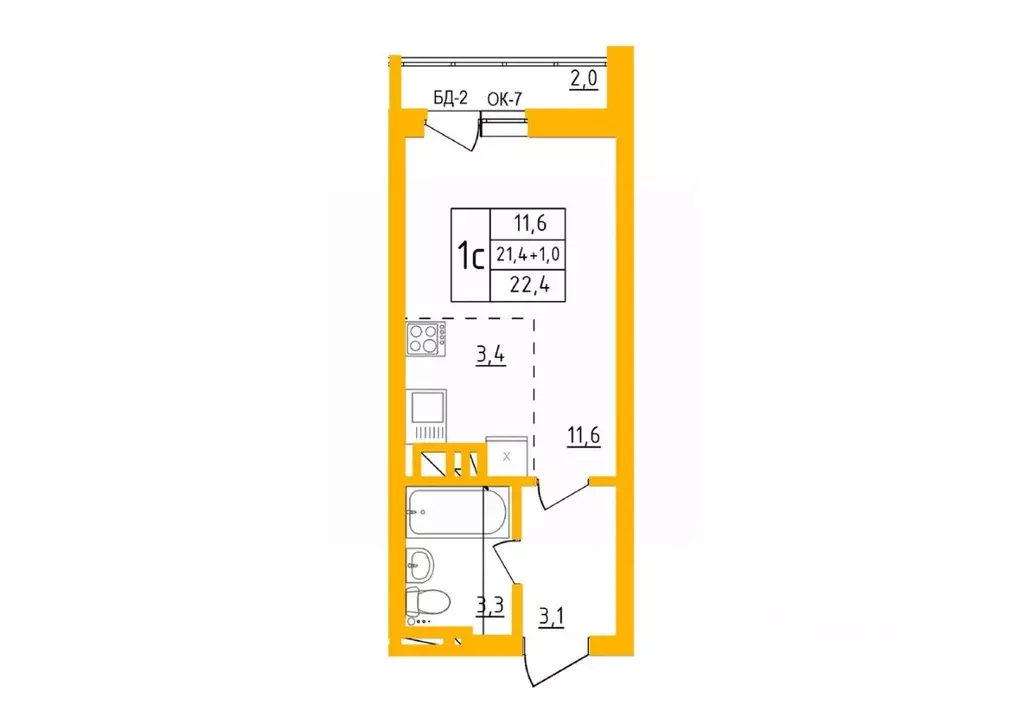 Студия Башкортостан, Уфа Инорс-4Б мкр, Акварель жилой комплекс (22.4 ... - Фото 1