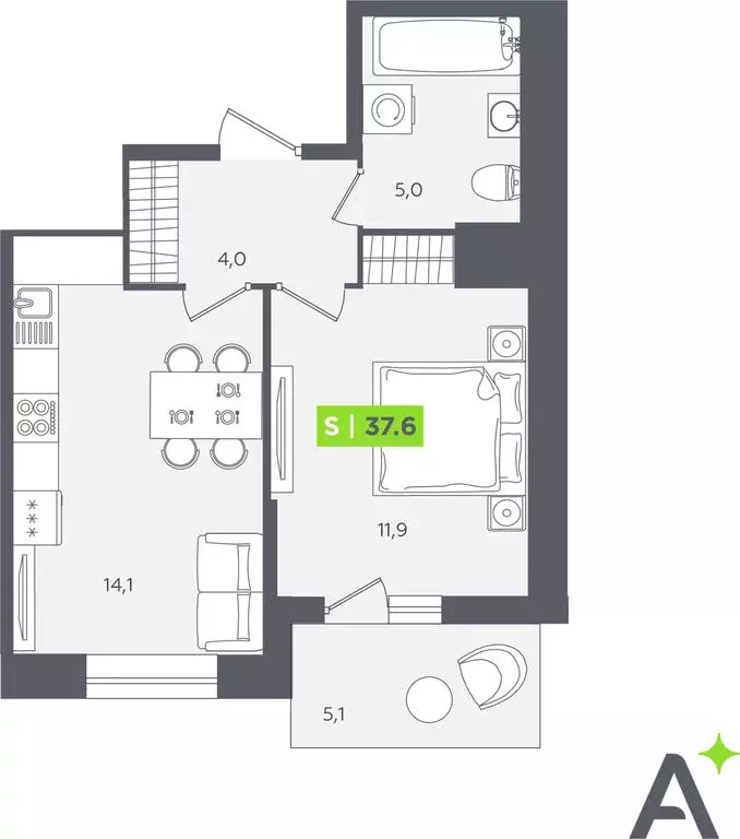 1-комнатная квартира: Кудрово, Солнечная улица, 10к2 (37.6 м) - Фото 1