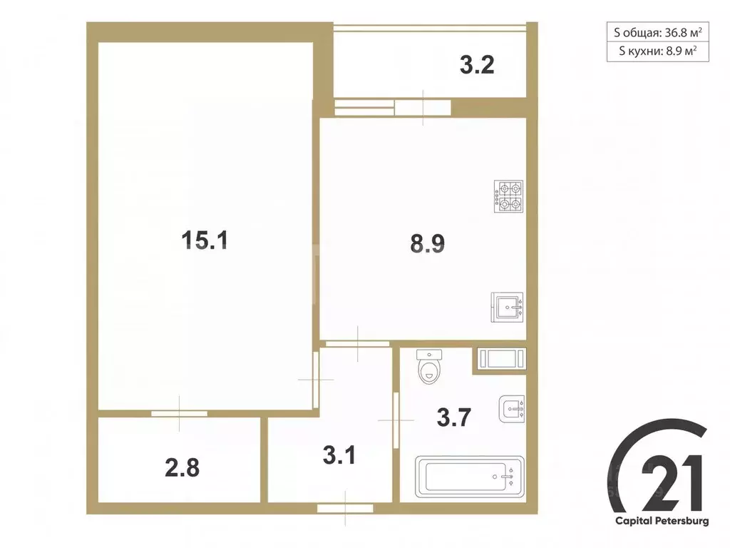 1-к кв. Санкт-Петербург Большой Сампсониевский просп., 70к5 (33.6 м) - Фото 2