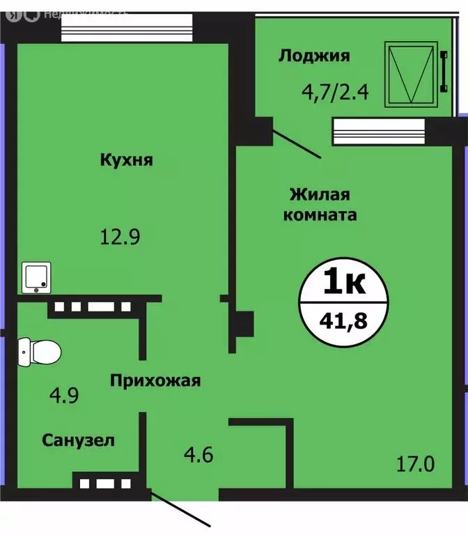 1-комнатная квартира: Красноярск, улица Лесников, 43 (41.3 м) - Фото 0