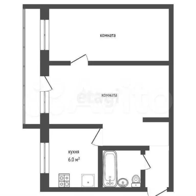2-к. квартира, 41,4 м, 5/5 эт. - Фото 0