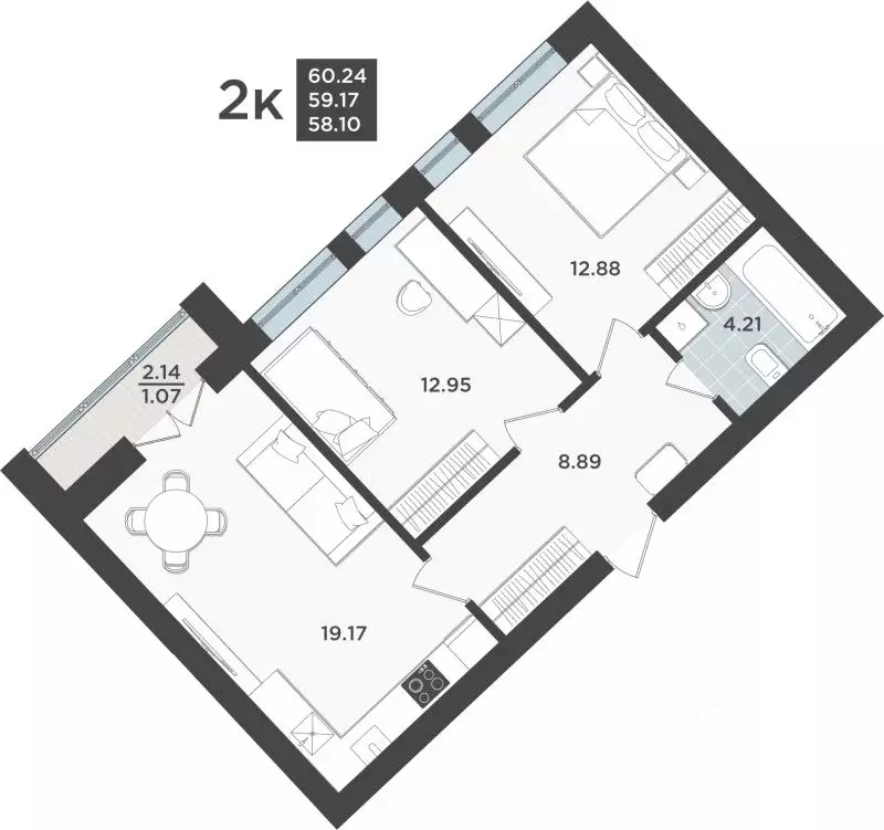 2-к кв. Калининградская область, Калининград Невский Парк жилой ... - Фото 1