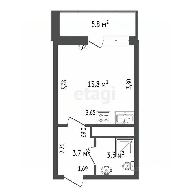 Студия Санкт-Петербург пос. Парголово, Заречная ул., 15к1 (20.8 м) - Фото 1