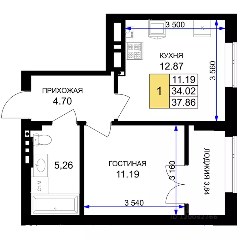 1-к кв. Калининградская область, Гурьевск Включи жилой комплекс (37.86 ... - Фото 0