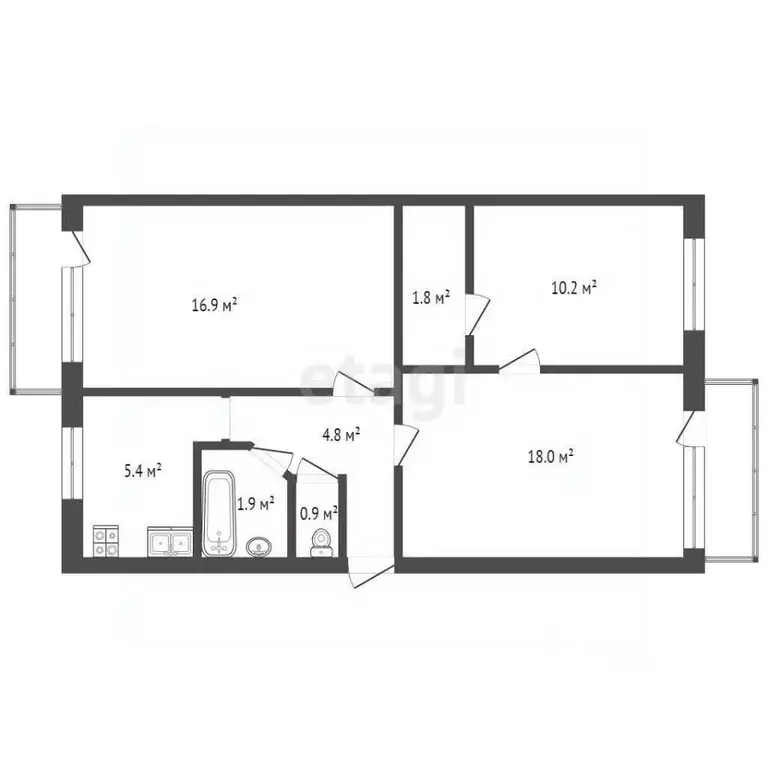 3-к кв. Севастополь ул. Костромская, 10 (61.3 м) - Фото 1