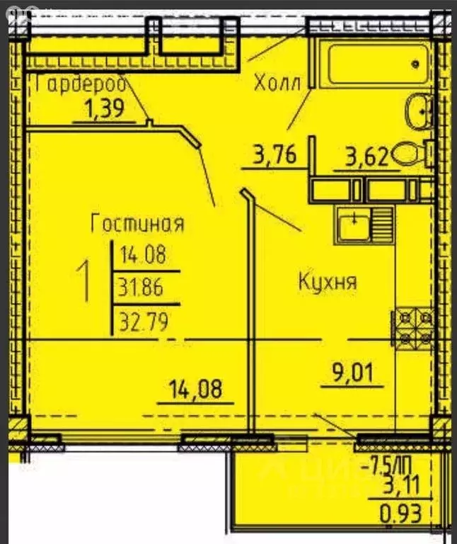 1-к кв. Пензенская область, Пенза ул. Генерала Глазунова, 6 (32.8 м) - Фото 1