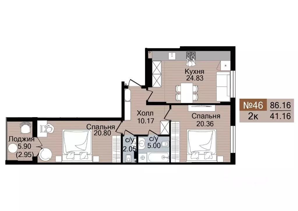 2-к кв. Калининградская область, Гурьевск  (86.16 м) - Фото 1