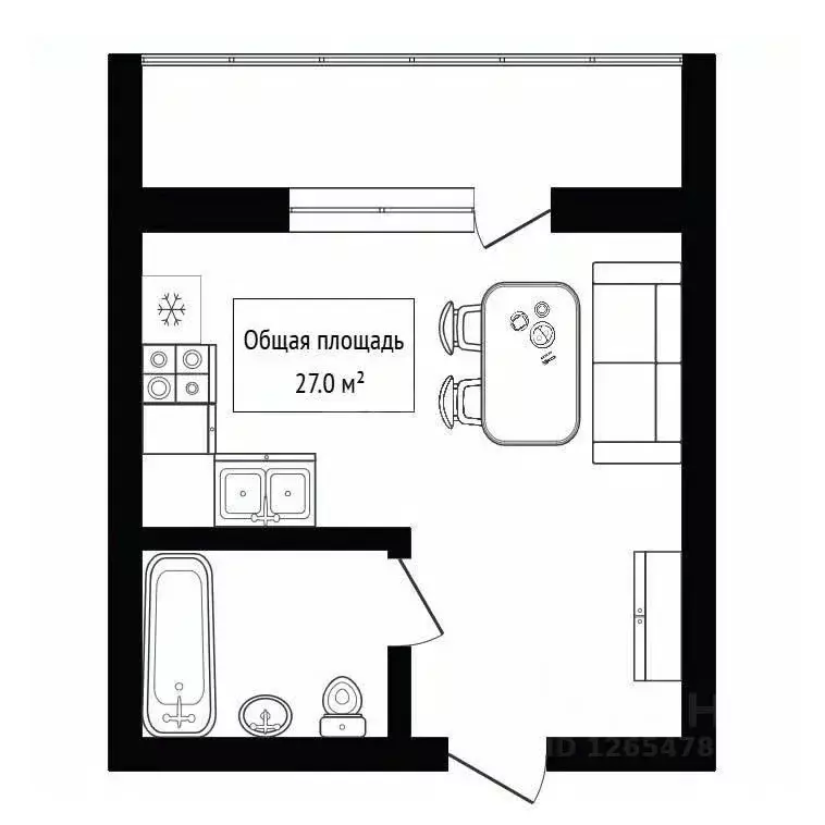 Студия Новосибирская область, Бердск ул. Гранитная, 14 (27.0 м) - Фото 2